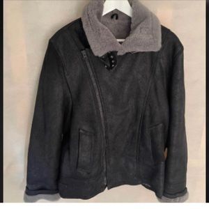 Black shearling coat with matching hat